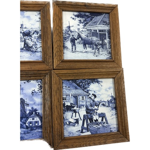 64 - Sent of 4 framed blue and white Holland Mosa tiles measures approximately 8 inches square