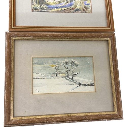 45 - Two framed watercolour paintings both signed, measures approximately 9 inches by 7 inches