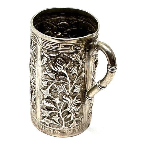 25 - Antique / vintage silver chinese miniature mug measures approx height 5cm weight 26g xrt tested as s... 
