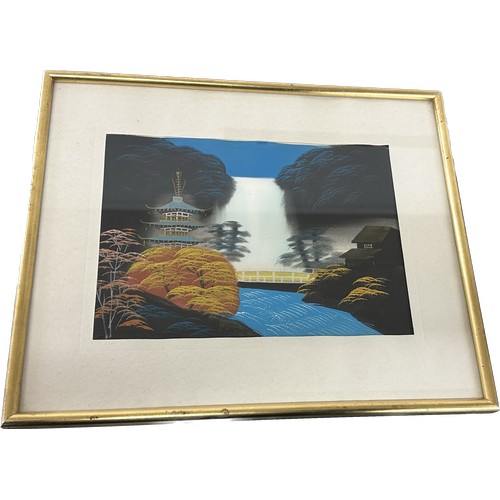 66 - Oriental hand painting on rice paper, frame measures approximately 17 inches by 14 inches