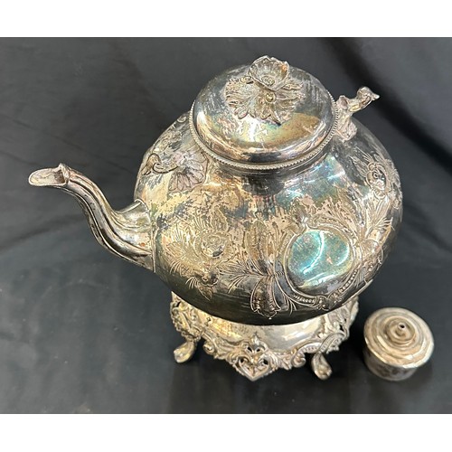 27 - Vintage silver plated spirit kettle on stand