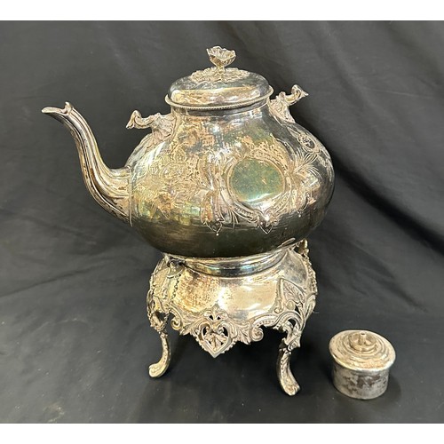 27 - Vintage silver plated spirit kettle on stand