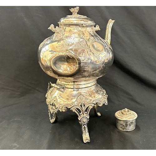 27 - Vintage silver plated spirit kettle on stand