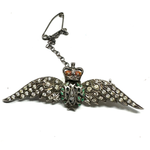 181 - Vintage silver & gemstone set R.A.F sweetheart brooch