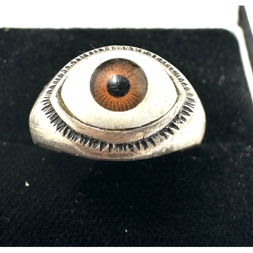 183 - Vintage silver glass brown Eyeball ring