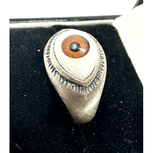 183 - Vintage silver glass brown Eyeball ring