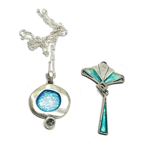 185 - 2 vintage silver enamel pendants inc silver necklace chain
