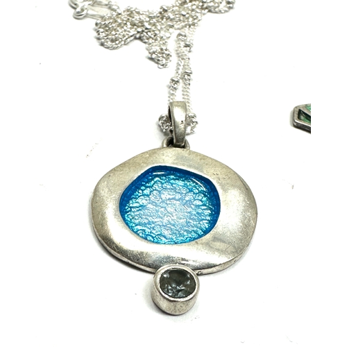 185 - 2 vintage silver enamel pendants inc silver necklace chain