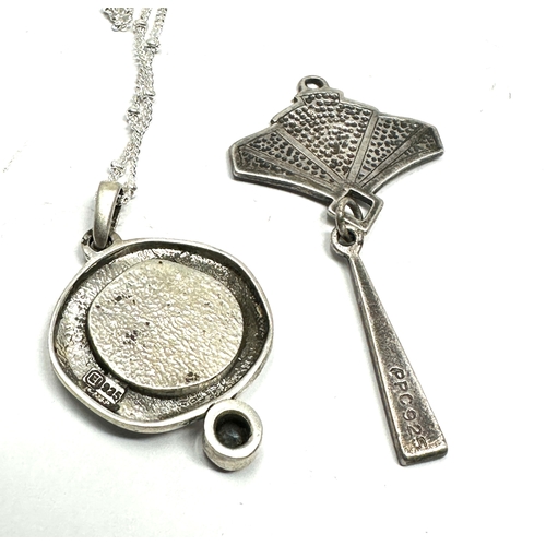 185 - 2 vintage silver enamel pendants inc silver necklace chain