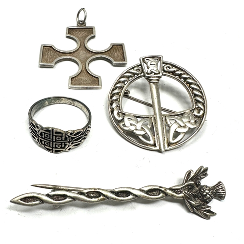 192 - 4 celtic design silver brooches ring & pendant