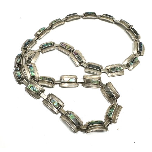 196 - Vintage mexican silver abalone set necklace weight 41g measures 53cm long