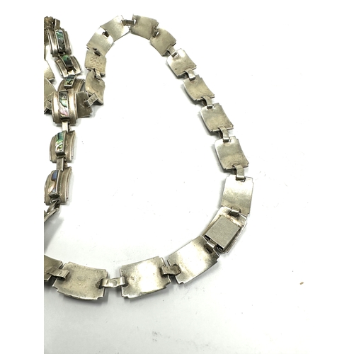 196 - Vintage mexican silver abalone set necklace weight 41g measures 53cm long