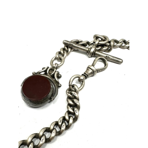 35 - Antique silver albert watch chain & swivel fob weight 70g