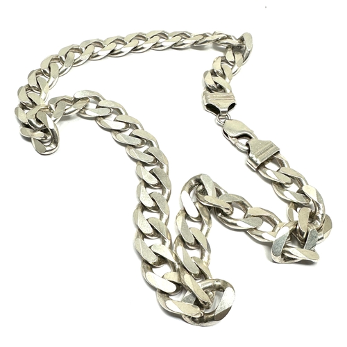 200 - Heavy vintage chunky silver curb link necklace chain weight 130g measures approx 51cm long