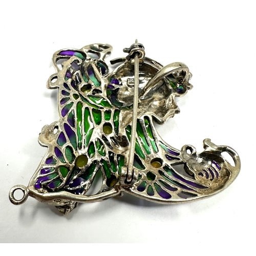 203 - 925 Sterling Silver Plique-à-jour Enamelled opal set Brooch / Pendant measures approx 5.5cm drop by ... 