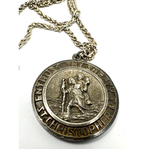 206 - Large vintage georg jensen silver st christopher pendant necklace  measures approx 3.1cm dia