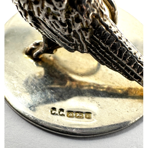 60 - 6 Vintage silver pheasant menu holders Sheffield silver hallmarks makers C.C