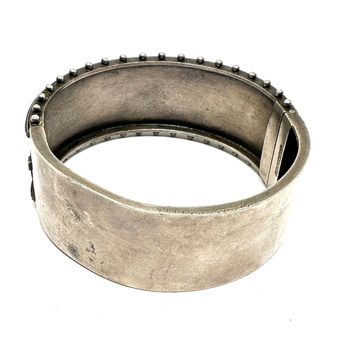 209 - Victorian silver cuff bangle gold detail marked standard xrt tested as silver