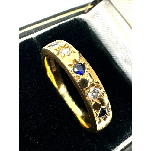 491 - 18 ct gold diamond & sapphire ring weight 6.3g