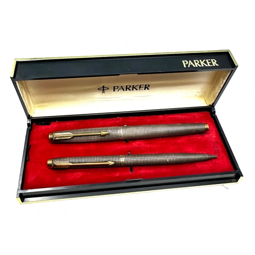 Vintage boxed silver parker 14ct gold nib fountain pen & silver pencil