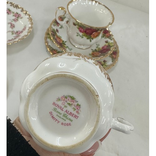 76 - Three vintage cup and saucer sets ' Royal Crown Derby Brittany', ' Royal Albert Old Country Rose' an... 