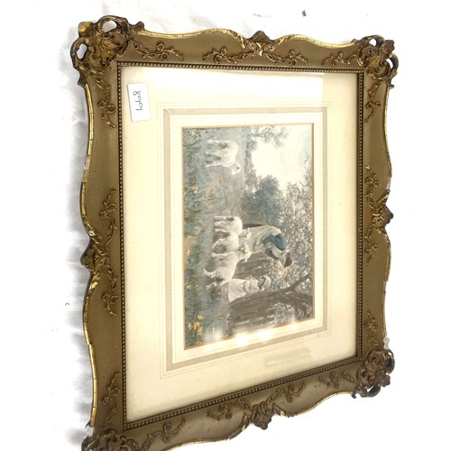 35 - Vintage gilt framed picture depicting two young girls feeding lambs, frame measures approximately 18... 