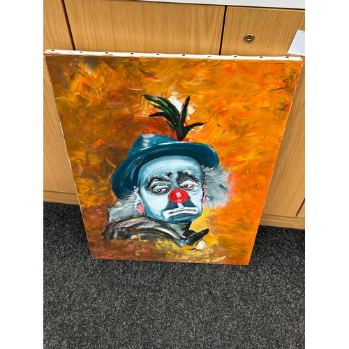 88 - Clown scene oil on canvas signed Daniel Brassier, measures approximately 26 inches by 20 inches