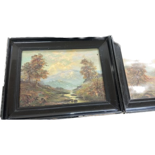 10 - Two framed paintings depicting woodlands scenes signed ' Newton' frame measures approximately 19 inc... 