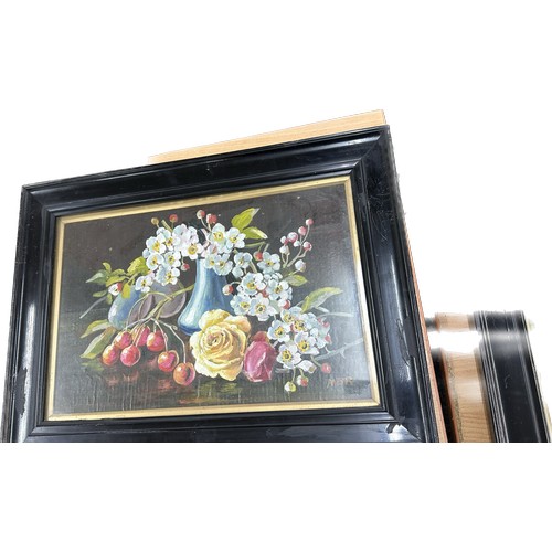 9 - Two framed paintings depicting floral arrangements signed MBR, frame measures approximately 19 inche... 