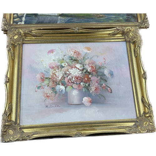 25 - Two gilt framed paintings one signed M.Linda largest measures approximately 23 inches tall x 19 wide