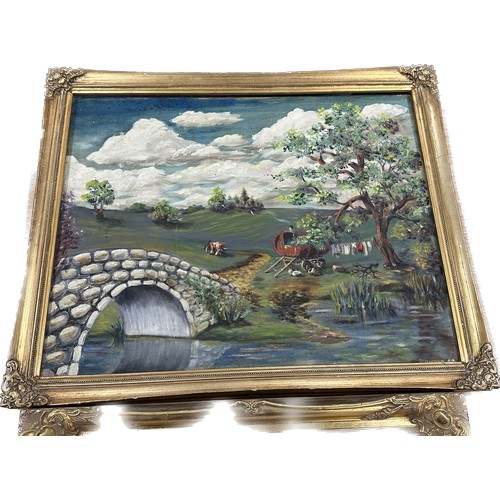 25 - Two gilt framed paintings one signed M.Linda largest measures approximately 23 inches tall x 19 wide