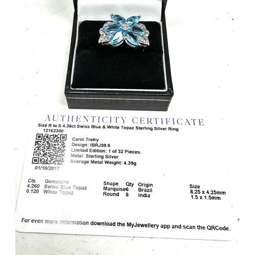215 - Gemporia Swiss Blue Topaz Ring with White Topaz in Sterling Silver 4.38cts