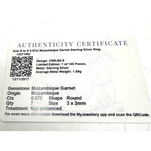 212 - Mozambique Garnet Ring in Sterling Silver 0.97cts with c.o.a