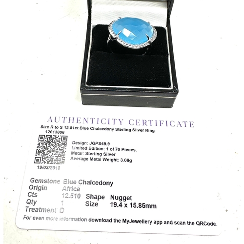 216 - Gempopria Blue Chalcedony Ring in Sterling Silver 12.51cts with c.o.a