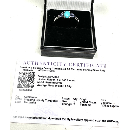 218 - Gemporia Sleeping Beauty Turquoise Ring with AA Tanzanite in Sterling Silver 1.10cts with c.o.a