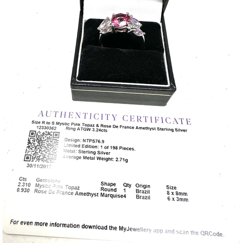 223 - Gemporia Pink Topaz Ring with Rose De France Amethyst in Sterling Silver 3.24cts with c.o.a