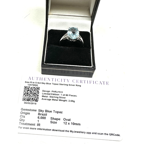 225 - Gemporia Blue Topaz Ring in Sterling Silver 6ct with c.o.a