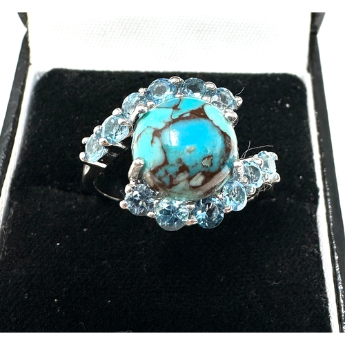 227 - Gemporia Turquoise & Swiss Blue Topaz Sterling Silver Ring ATGW 5.48cts with c.o.a