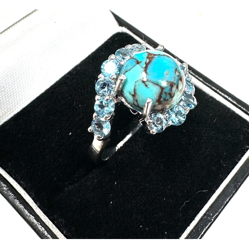 227 - Gemporia Turquoise & Swiss Blue Topaz Sterling Silver Ring ATGW 5.48cts with c.o.a