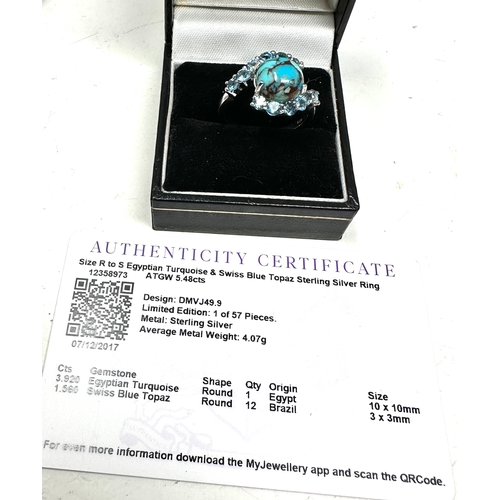227 - Gemporia Turquoise & Swiss Blue Topaz Sterling Silver Ring ATGW 5.48cts with c.o.a