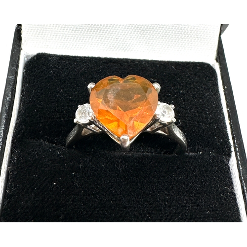 228 - Gemporia Orange American Fire Opal Ring with White Topaz in Sterling Silver 2.41cts with c.o.a