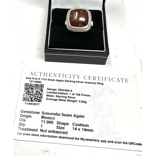 230 - Gemporia Seam Agate Ring in Sterling Silver 11cts with c.o.a