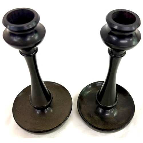 103 - Pair vintage ebony candlesticks, screw base, approximate height 6.5 inches