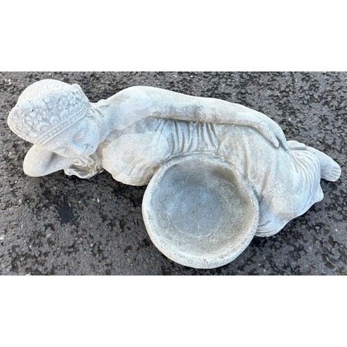 100M - Large concrete laying ‘bowl’ buddha, approximate measurements: Height 12 inches, Width 24 inches