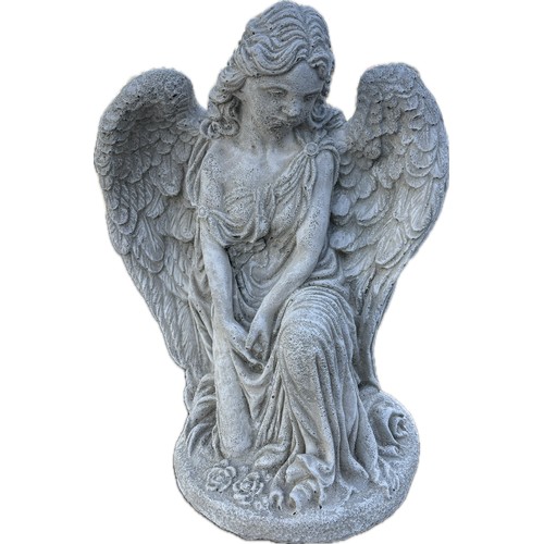 100Q - Large seated concrete angel, approximate measurements: 19 inches