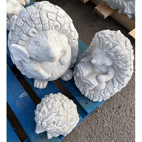 100W - Trio of concrete hedgehogs, approximate height of largest 17 inches