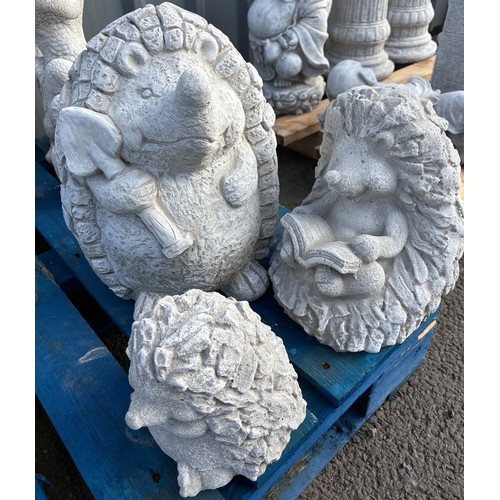 100W - Trio of concrete hedgehogs, approximate height of largest 17 inches