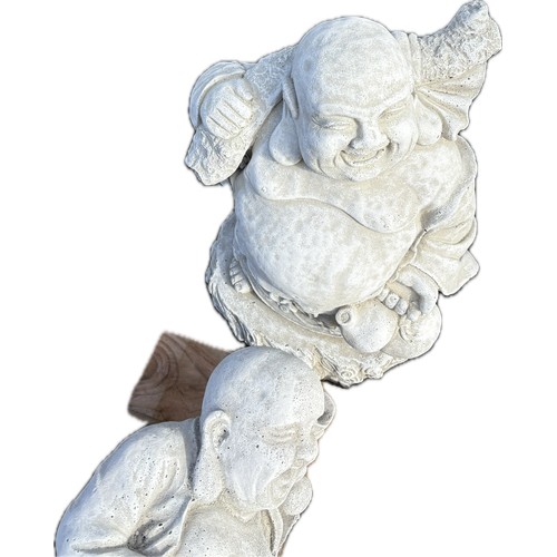 100Z - Lucky laughing buddha and fat laying buddha, largest measures approximately 18 inches