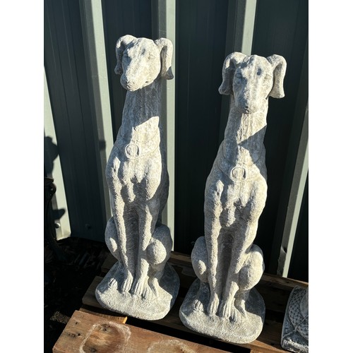 100A - Pair of concrete greyhound dogs, approximate height 33 inches