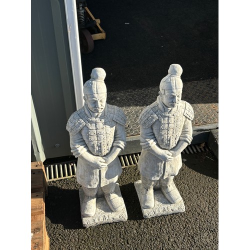 100B - Pair of concrete Chinese warriors, height 27 inches